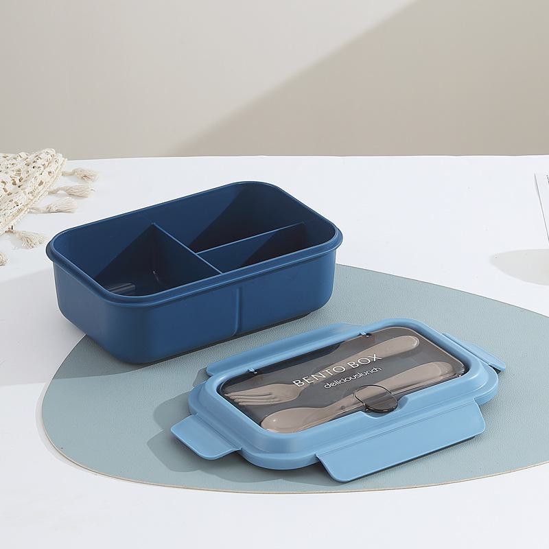

Ланч-бокс из нержавеющей стали в скандинавском стиле с вилкой и ложкой, подходит для использования в микроволновой печи PP three-grid синий