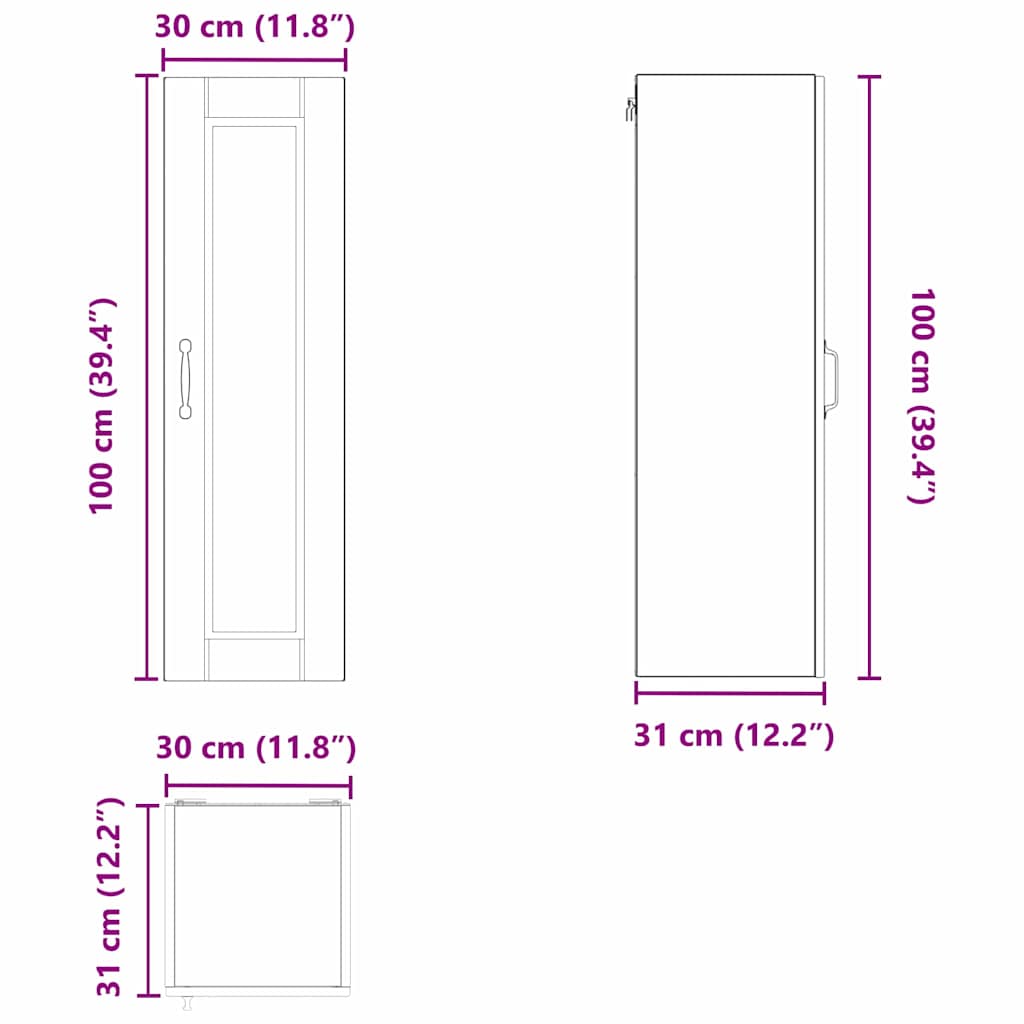 Wall Cabinet PORTO Concrete Grey 30 x 31 x 100 cm Engineered Wood