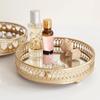 Retro Style Golden Iron Delicate Glass Mirror Base Tray Desktop Jewelry Cosmetic Storage  Bedroom Dessert
