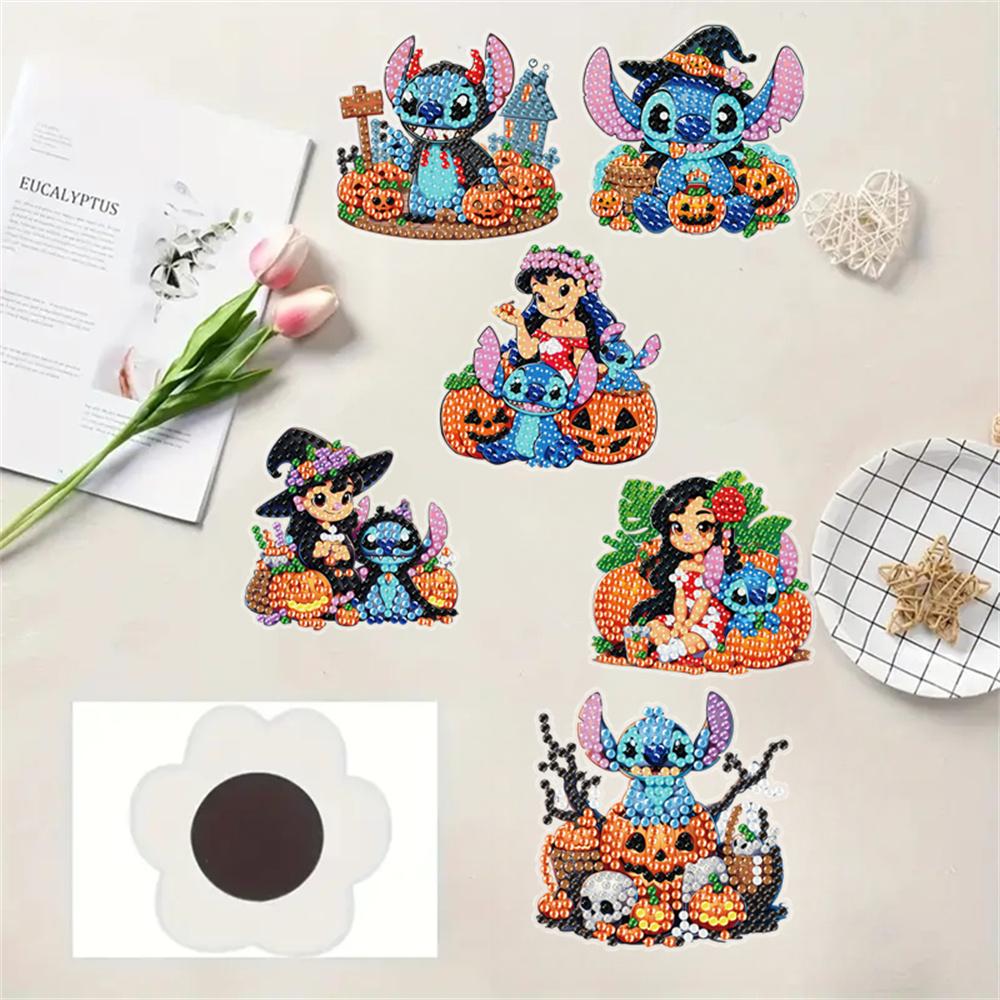 6pcs/Set Halloween Stitch Series Diamond Painting Magnets for Refrigerator Diamond Art Fridge Magnets for Adults Diamond Art Refrigerator Magnets Kits