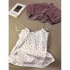 Sweet girl small floral suspender pajamas women's 1011 summer new plaid shorts set large size loungewear women