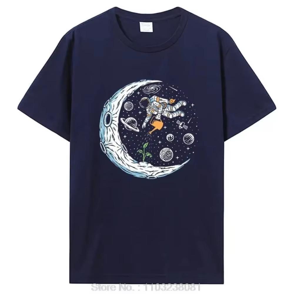 Herren T-Shirt 100% Baumwolle Casual Lustiges Astronauten-Design Print Loses O-Ausschnitt T-Shirt Für Männer Kurzarm T-Shirt Hip Hop Tops Tees