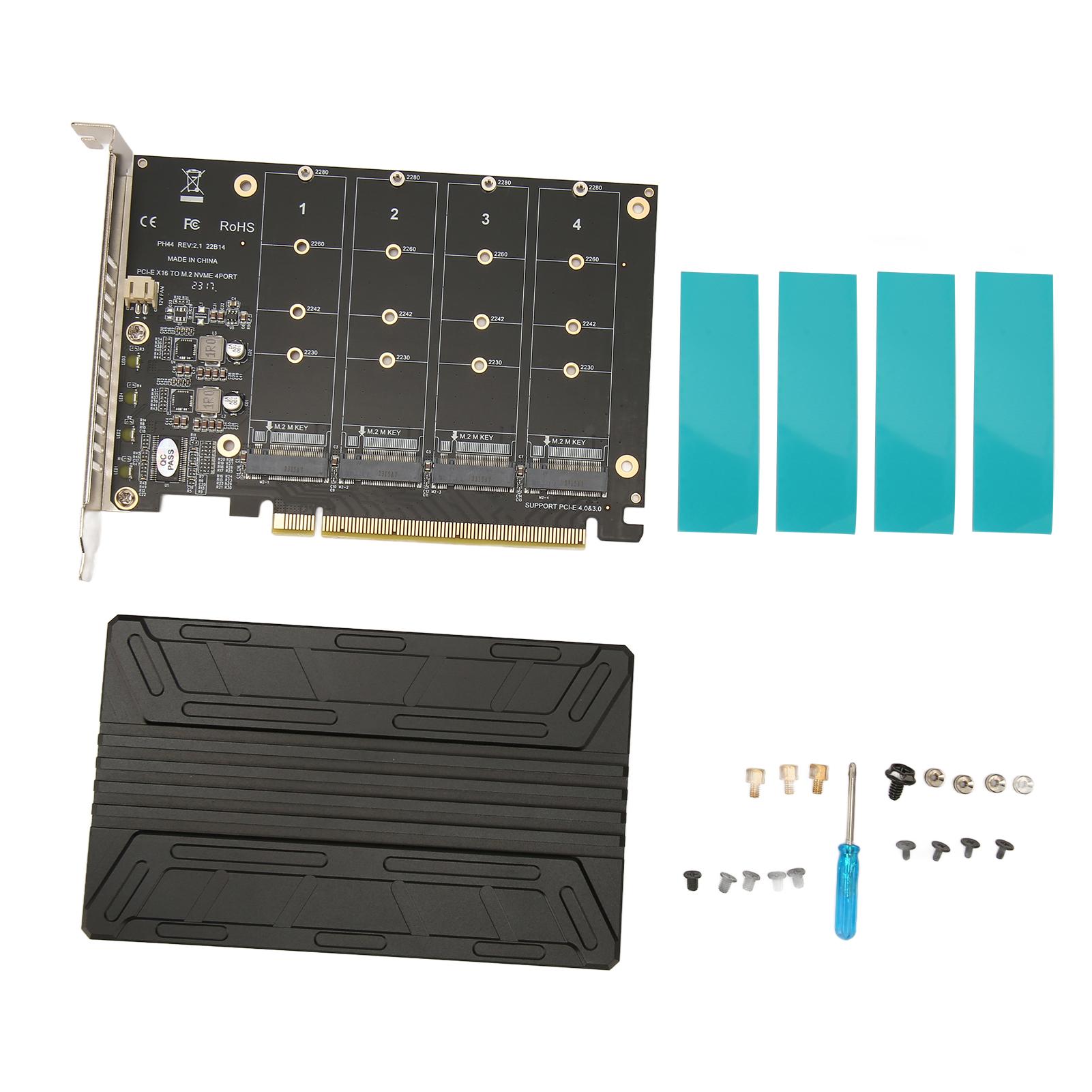 

Чотири M.2 NVME до PCIe Адаптер 32 Гбіт/с Потовщений Стабільний Алюмінієвий Сплав Чотири PCIe 4.0 до NVMe Карта для