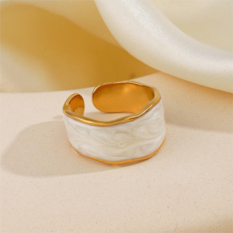 Stainless Steel Gold Color Drip Ring For Women French Vintage Adjustable Ring Party Jewelry Accessory