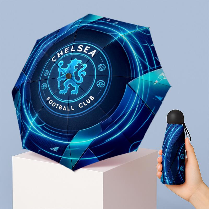 Chelsea FC Pattern Printed Mini 5 Folds 8 Ribs Compact Umbrella Windproof Waterproof Lightweight Portable Folding