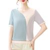 Ice Silk V-neck Summer T-shirt for Mothers and Elderly Women - Loose, Short-sleeved Knit Top
