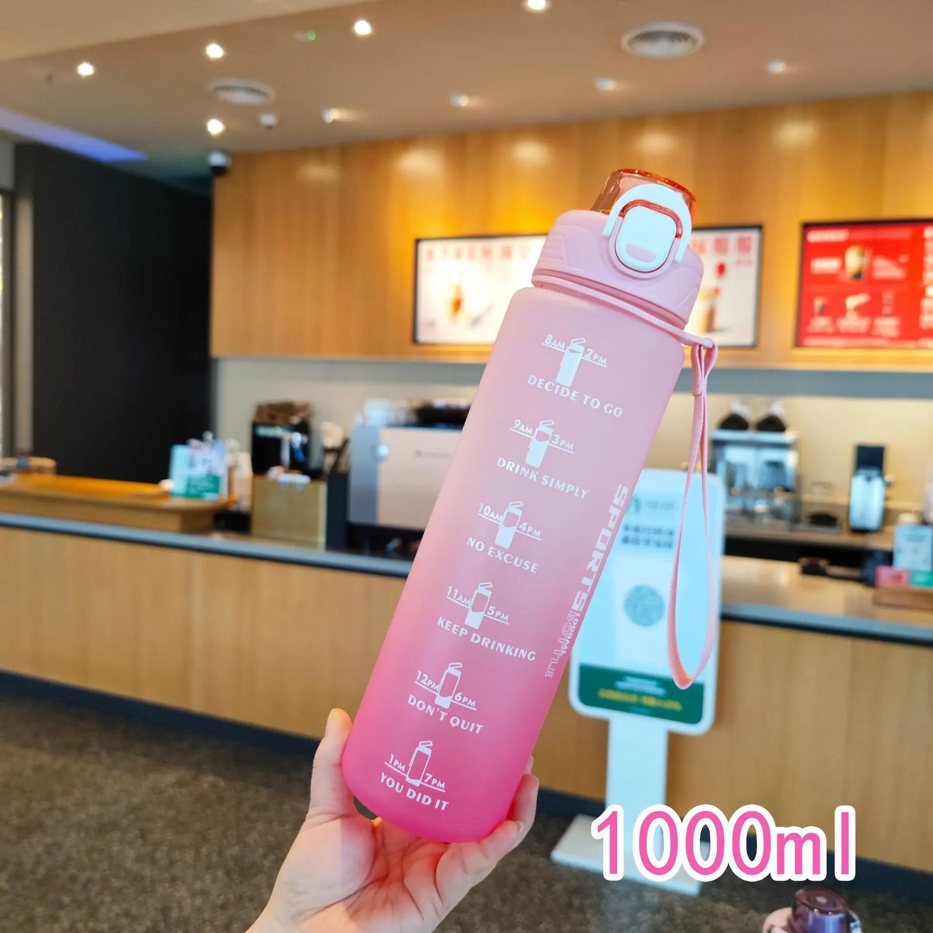 

Бутылка для воды на 1000 мл, посуда для питья, летняя портативная дорожная бутылка для кемпинга с маркером времени, домашняя бутылка для воды с маркером времени, бутылка для воды 1000ml розовый