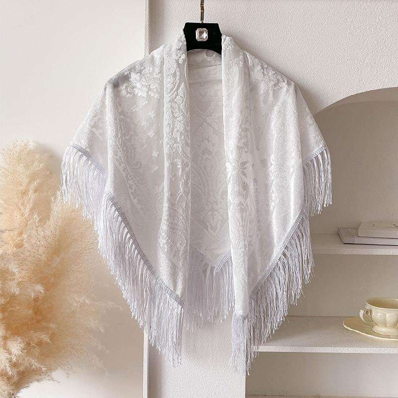 

Spring And Summer 110X110Cm Retro National Style Velvet Jacquard Fringe Square Scarf Fashion Sunscreen Lady Shawl