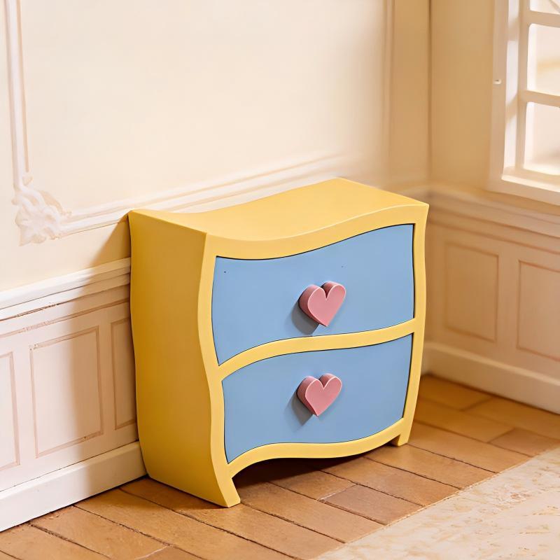 

Miniature Bedside Table 1/12 Dollhouse Love Yellow Nightstand Bedside Drawer Cabinet Doll Furniture Decor Micro Scene Model One size