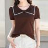 NaVaVa Women Line Color Collar V Neck ShorT sleeVe T shirT nT2720