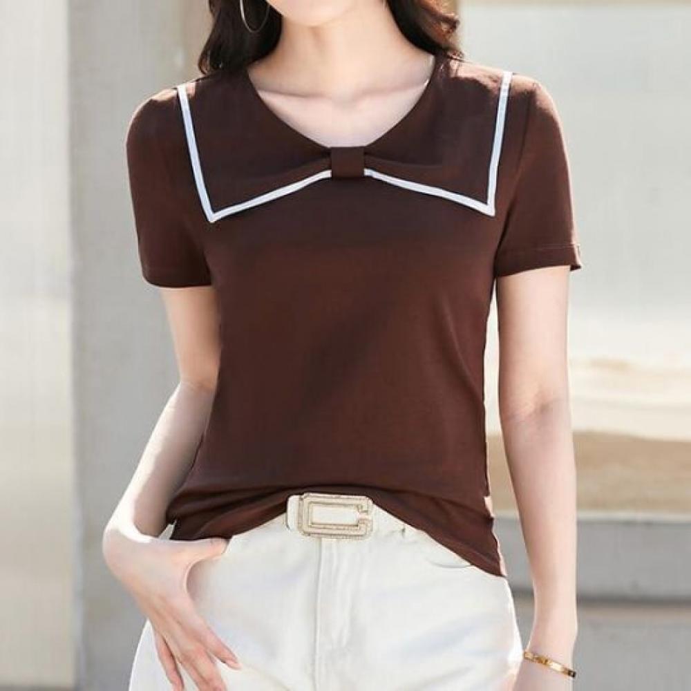 NaVaVa Women Line Color Collar V Neck ShorT sleeVe T shirT nT2720