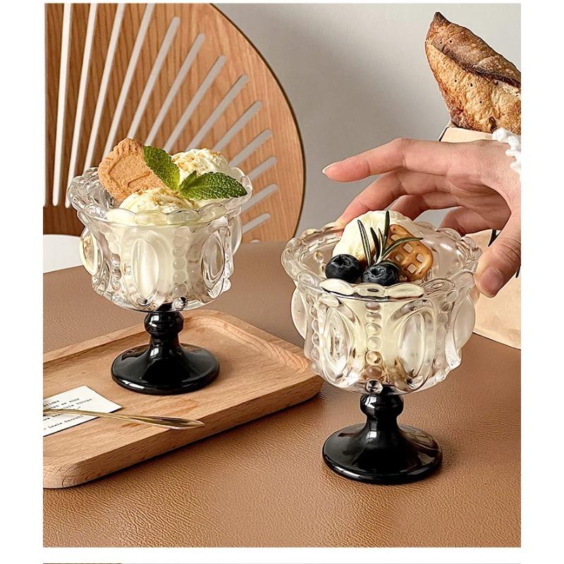Glasbecher Nordischer Reliefbecher Eis Eis Dessert Joghurt Pudding Hausgemachtes Dessert Kaffeetasse Hausgemachter Frühstücksbehälter