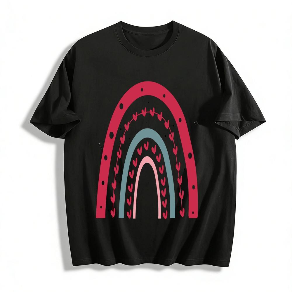 Love Vine Rainbow Print Casual Crewneck Top Pure cotton T-shirt XXS