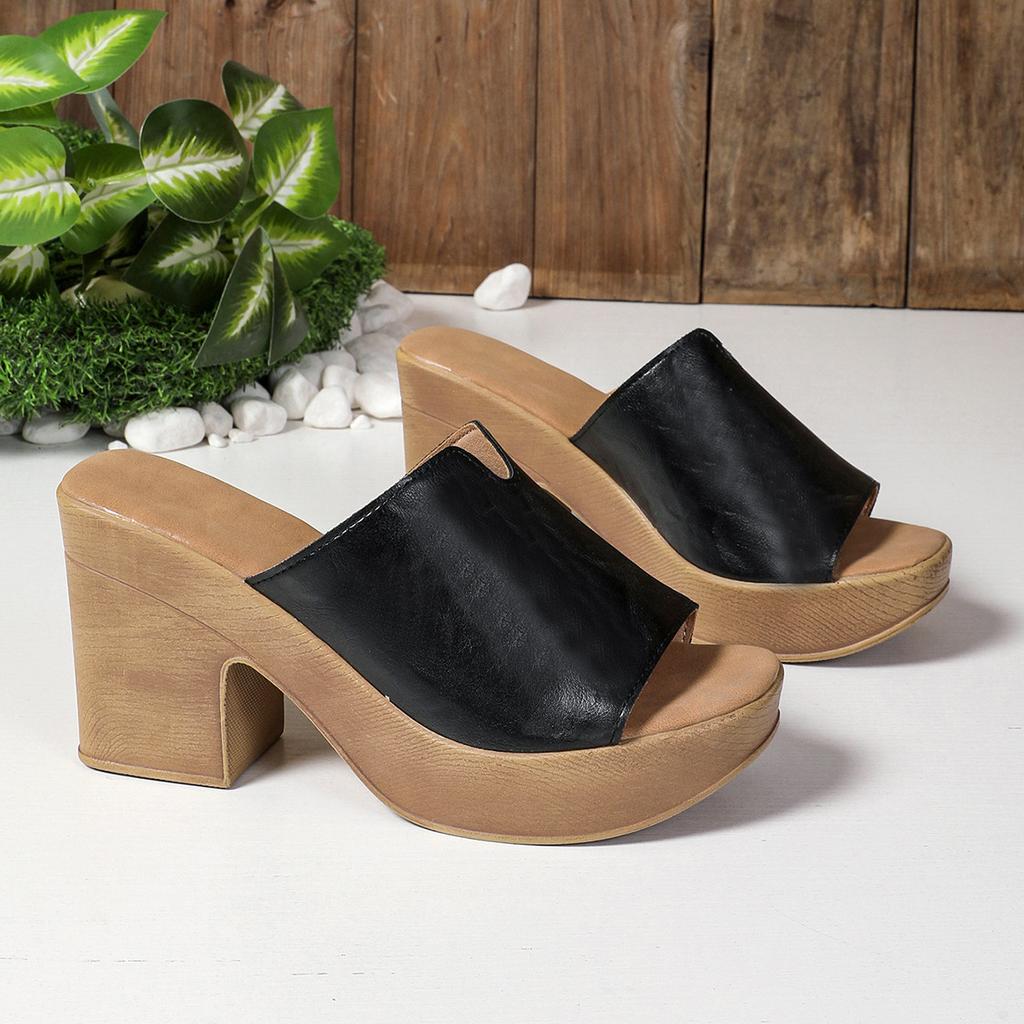 Summer fashion versatile high-heeled slippers women's one-piece fish mouth slippers casual wear open-toed cool slippers women