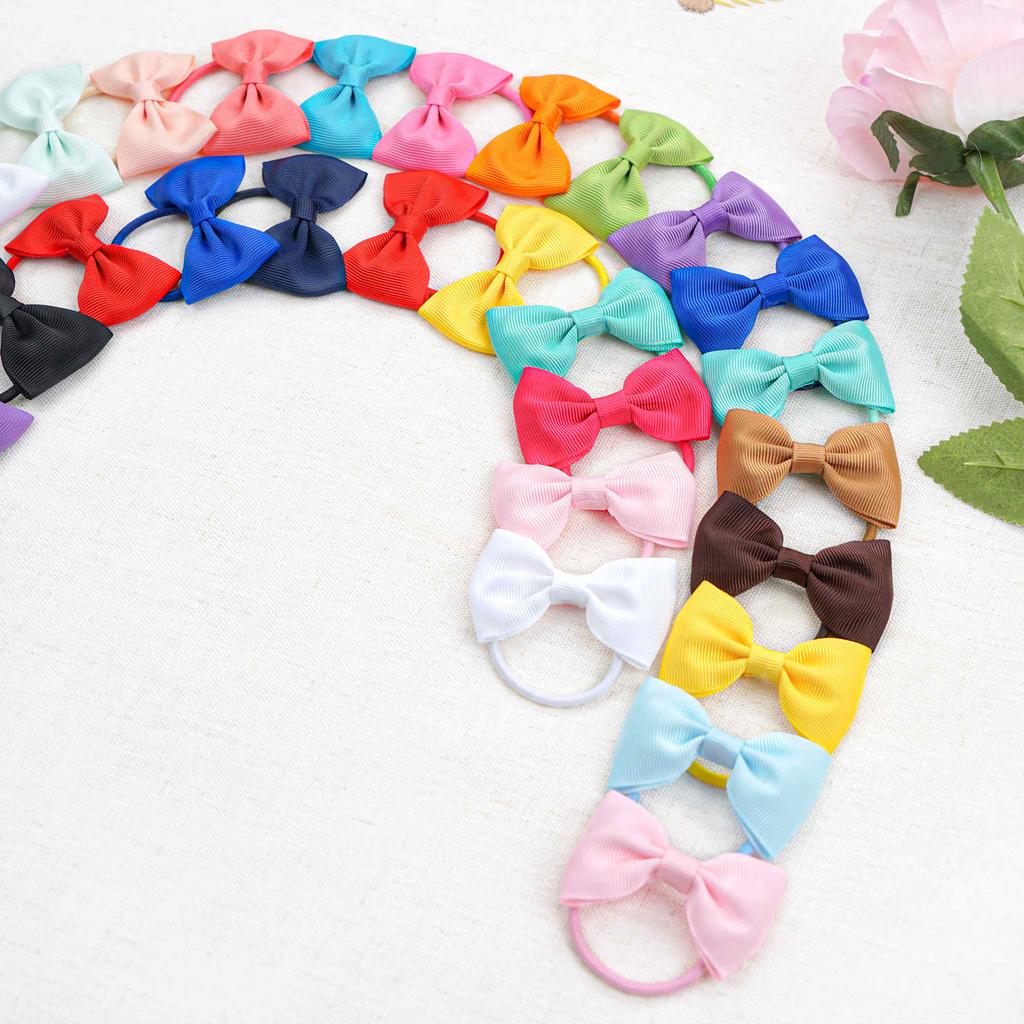40PCS Baby Girls Hair Bows Tie 2.75"(7cm) Grosgrain Ribbon Bows Rubber Band Ribbon Hair Bands For Girl Teens Kid Infant Toddler
