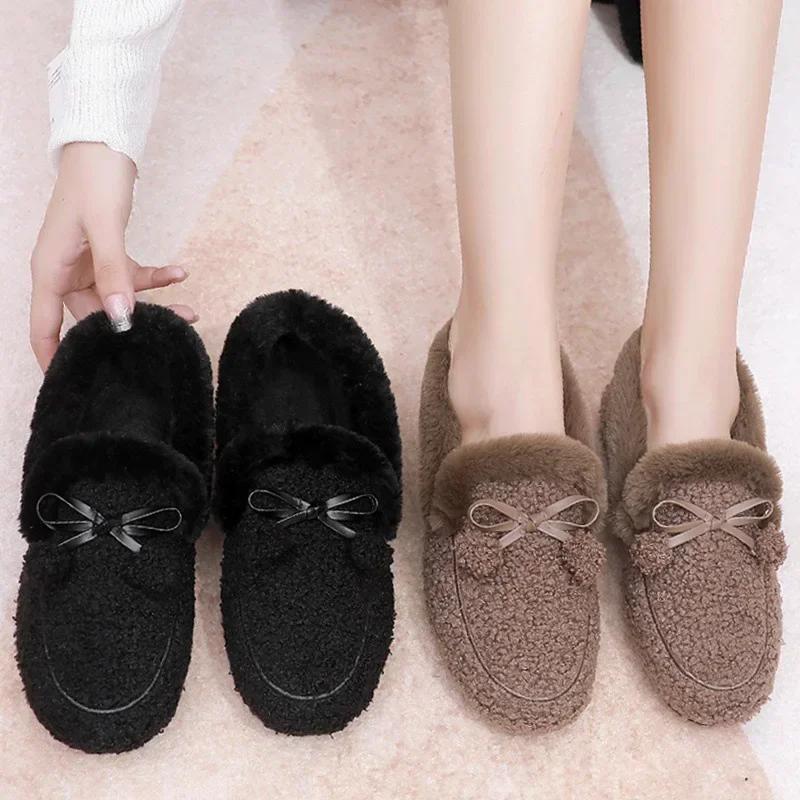Fashion New Women's Flat Shoes Comfortable Slip on Fashion Female Casual Loafers Women Fur Shoe Lightweight Pea Shoes Comfort Sapatos