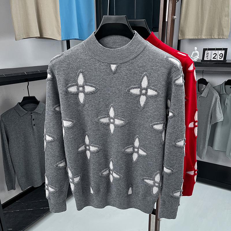 2025 Men s Winter Jacquard Knit Half-High Collar Sweater - Warm & Versatile Base Layer 4XL серый