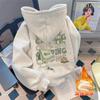 Retro Hong Kong Style Printing Men's Guochao Velvet Thickened Autumn and Winter Women's Hooded Pullover Sweater Casual