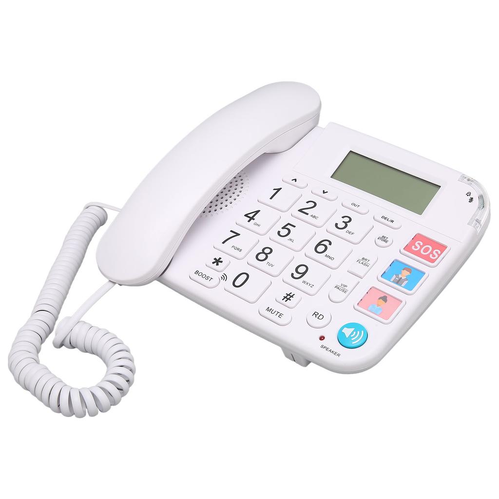 Home Corded Phone LCD Display Ringtone Volume Adjustment Big Button Landline with Speaker for Seniors