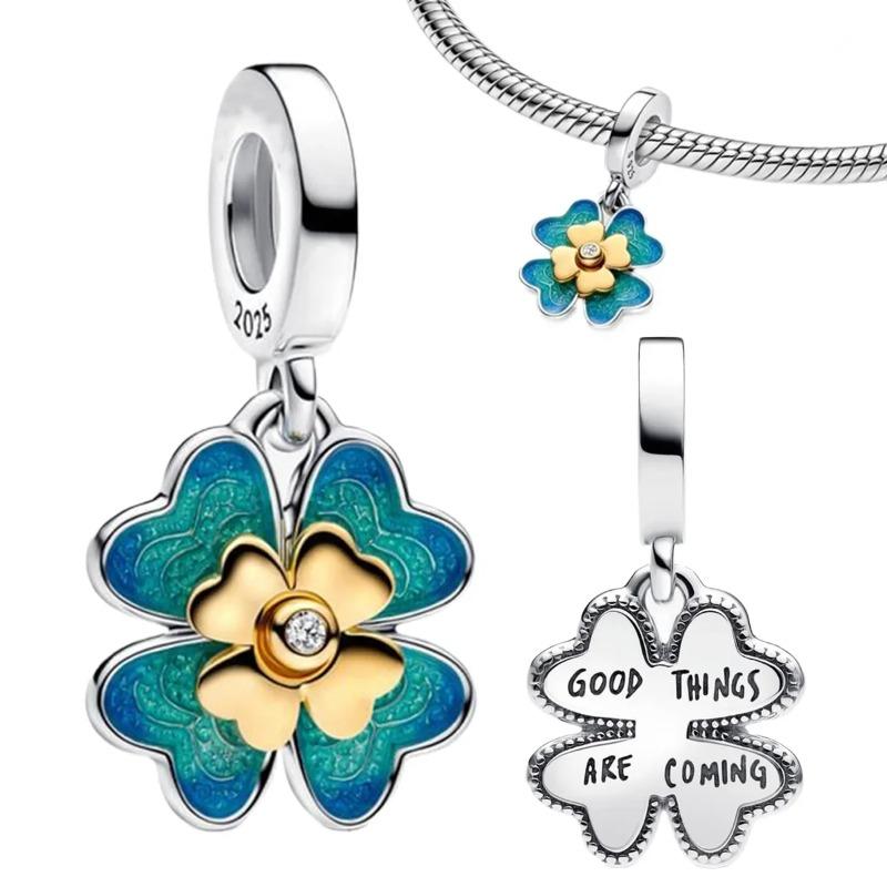 925 Sterling Silver Green Four Leaf Clover Horseshoe Charm Earrings Pendant Necklace Bracelet Jewelry Set