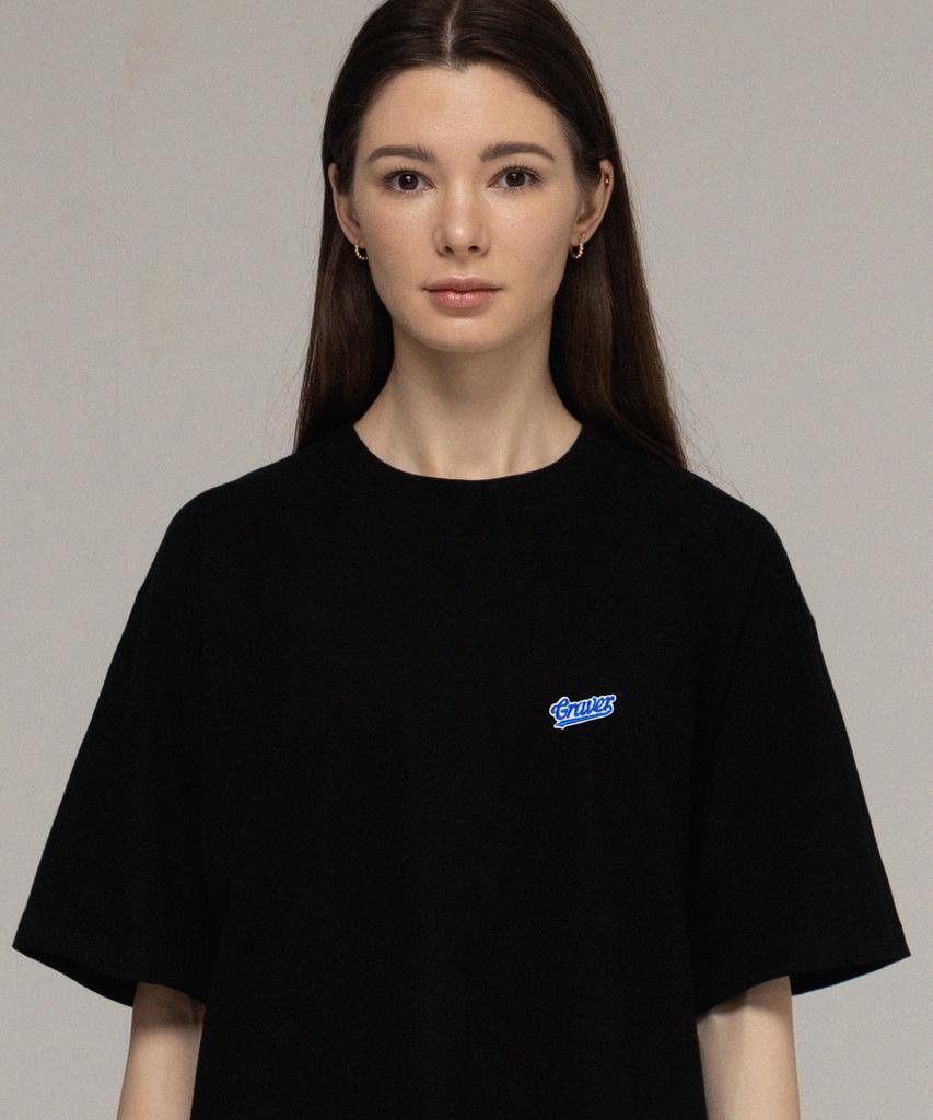 GRAVER [Unisex] Baseball Blue Logo Embroidered Short Sleeve T-Shirt_Black