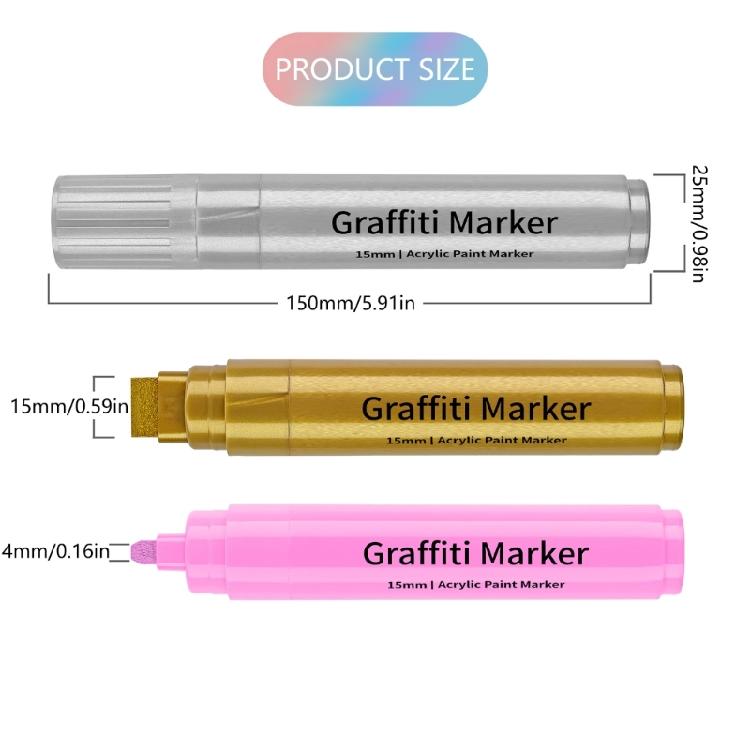 12 Pcs Paint Markers Drawing Pen Acrylic Marker 15mm Wide Acrylic Pen Graffiti Marker Craft Supplies for Kids Drawing