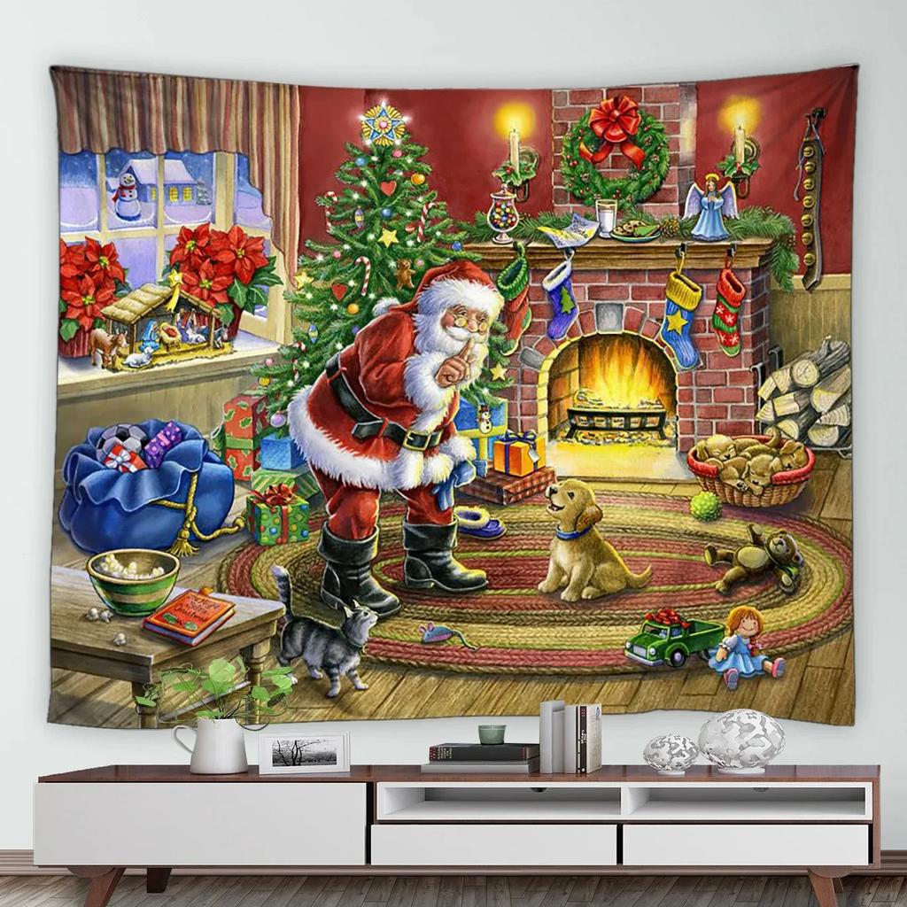 Christmas Pattern Tapestry Home Bedroom Living Room Wall Decoration Santa Claus