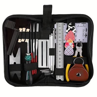 26PCS Professional Guitar Repair Tools Kit,Includes Wire Plier,String Organizer,Fingerboard Protector,Hex Wrenches,Files, String Action Ruler, Spanner
