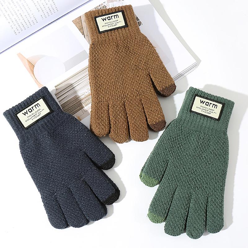 Winter Men Knitted Gloves Touch Screen High Quality Male Mitten Thicken Warm Wool Cashmere Solid Color Men Business Gloves