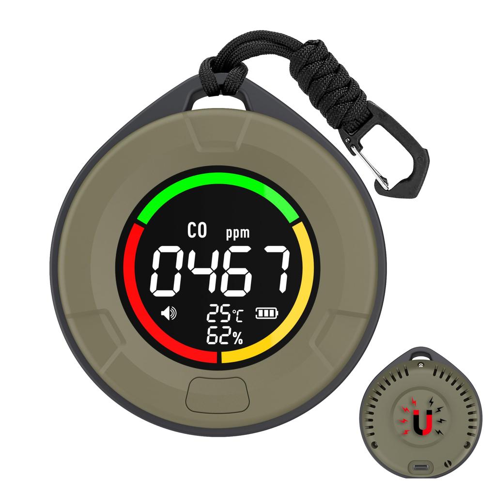 Promtex 4 in 1 Tragbarer Kohlenmonoxid-Kohlendioxid-Detektor, Wiederaufladbares CO CO2 Monitor Messgerät Luftqualitätsmonitor mit Magnet & Lanyard für Zuhause,