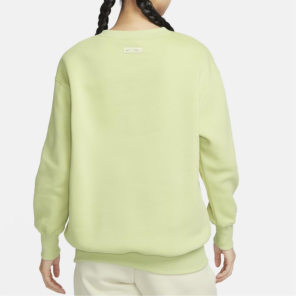 Nike Sportswear Phoenix Fleece Letter Crewneck Pullover Sweatshirt Women Sweatshirt Light-Olive-Green Gray FN3655-371