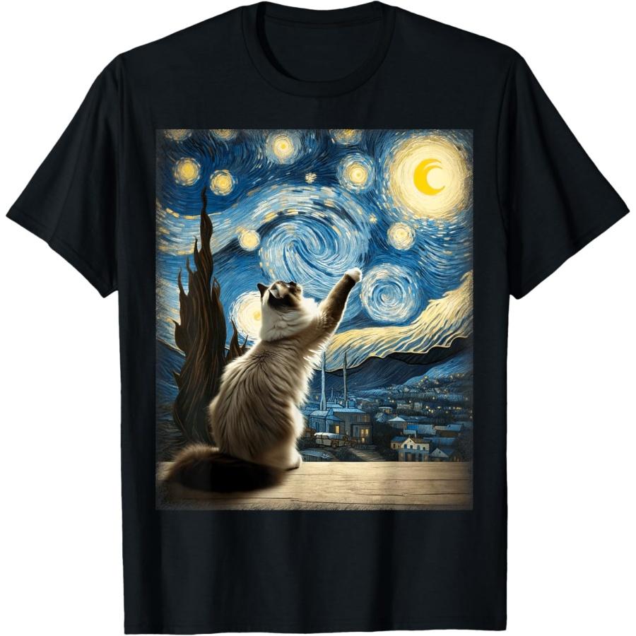 Van Gogh Starry Night Style Artistic Ragdoll Cat Men Women Kids T-Shirt XXXXXL чёрный