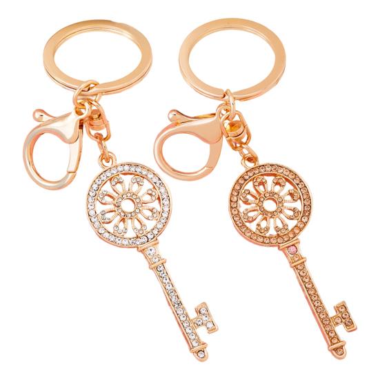 Keychain Pendant 3D Retro Key Shape Sparkling Rhinestones Inlaid Key Chain with Lobster Clasp Key Ring Bags Accessories