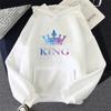 Queen King Print Sweatshirts Couples Daily Casual Sporty Hooded Long Sleeve Pullover Woman Men Home Outdoor Comfort Warm Hoodies