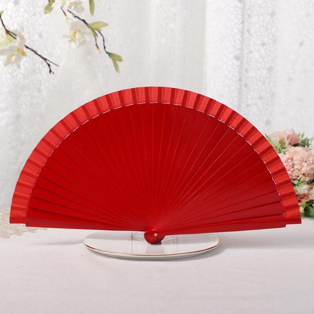 Solid Color Pure Wood Folding Fan Simple Decorative Props Fan Classical Spanish Plain Fan Dance