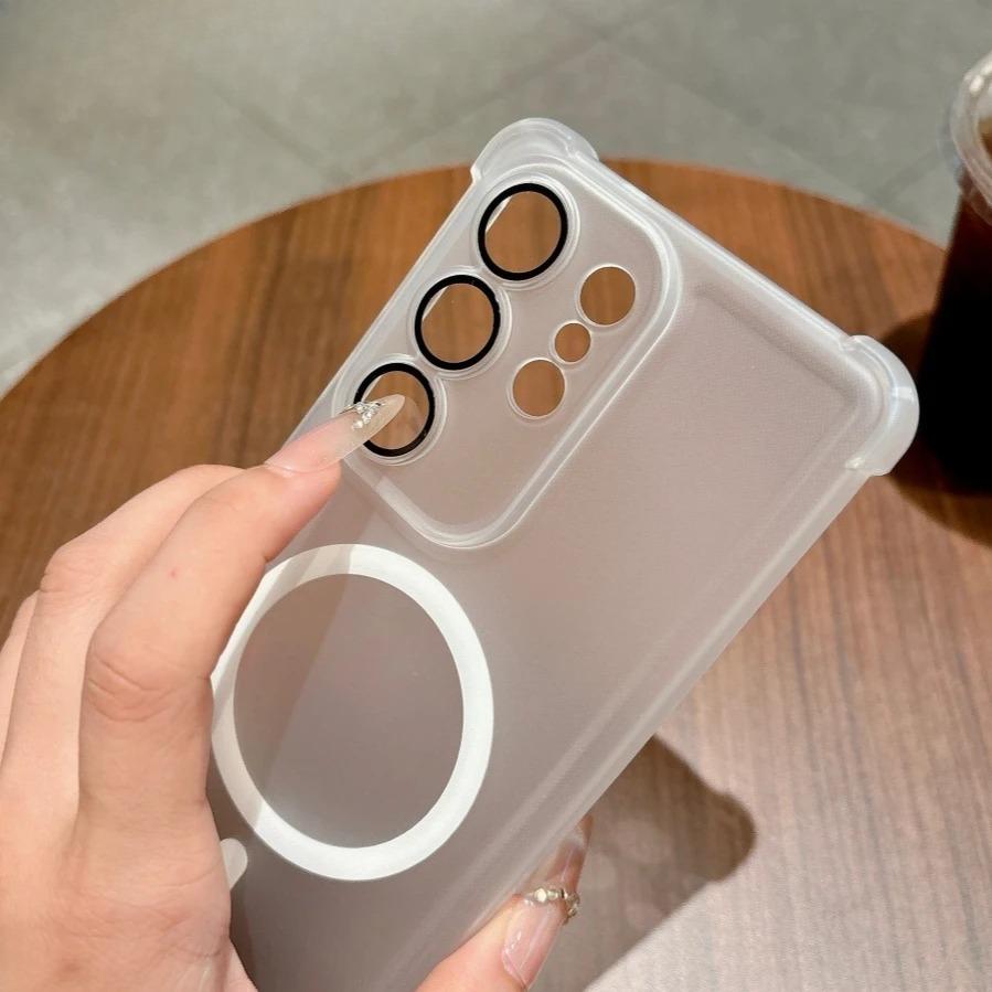 Translucent Magnetic Silicone Case for Samsung Galaxy S26 S25 S24 S23 S22 Ultra Plus Glass Lens Protection TPU Airbag Soft Cover