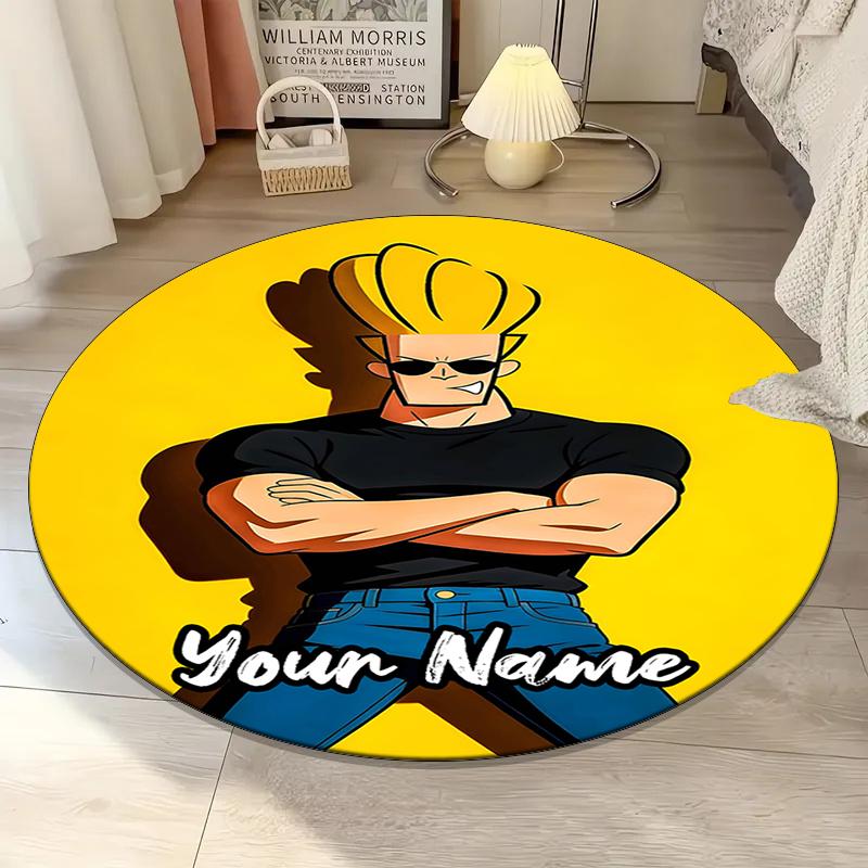 Custom Name Johnny Bravo Printed Round Rug Carpet Chair Rug Area Rug Entryway Doormats,for Office Chair Living Room Bedroom Kitchen Room.