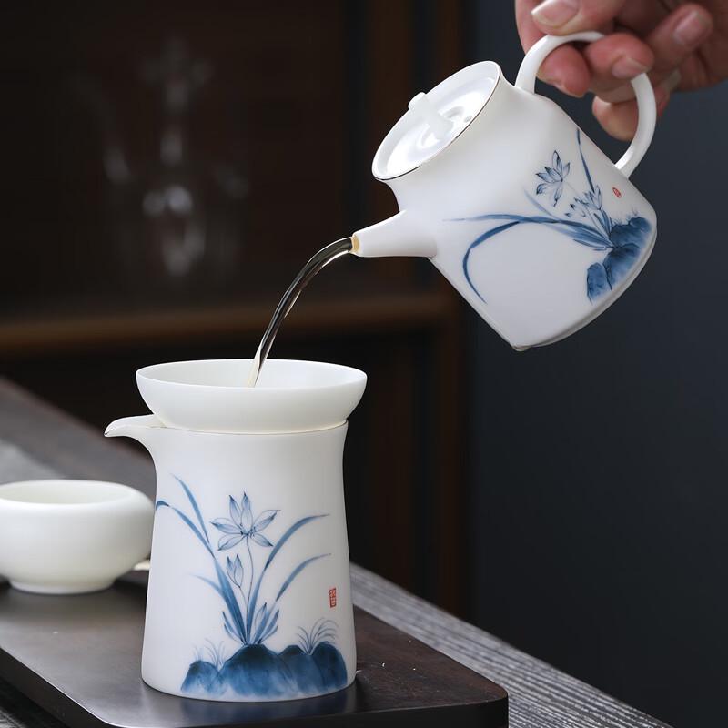 Mutton Fat Jade Porcelain Hand-painted Kung Fu Tea Set