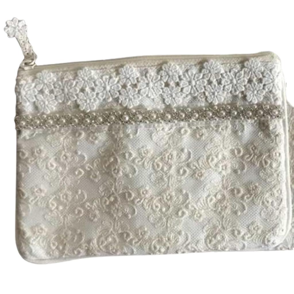 Vivienne (WK1401A1) Flache Tasche, 12 x 18 cm, Elfenbein, Baumwoll-Tüll-Serie, Spitzenstickerei, Kleinteileetui
