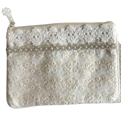 Vivienne (WK1401A1) Flat Pouch, 12 X 18 Cm, Ivory, Cotton Tulle Series, Lace Embroidery, Small Item Case