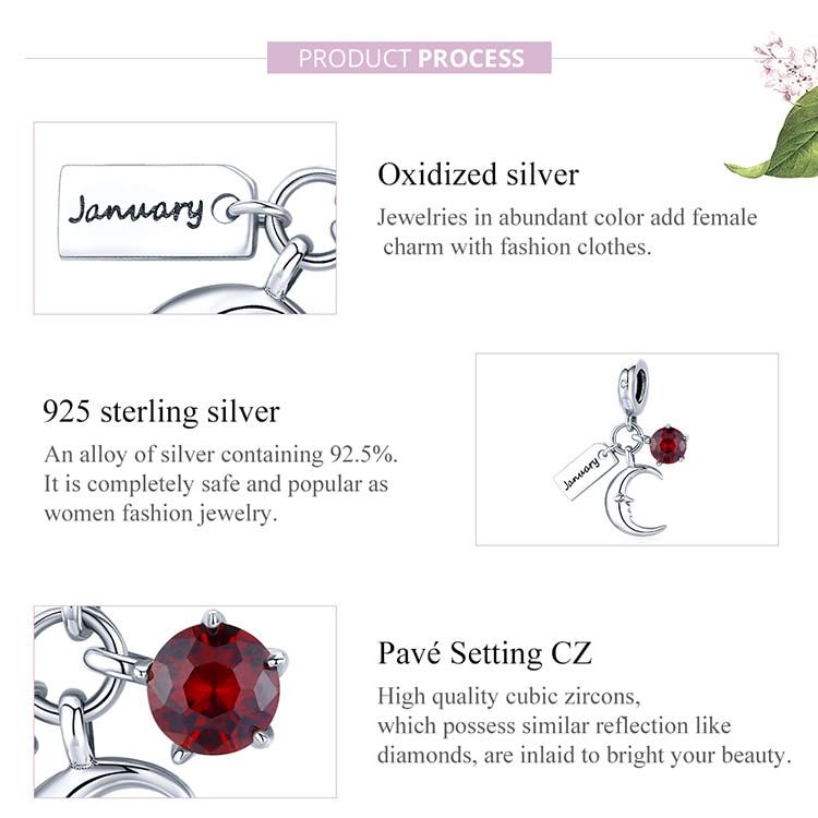 WOSTU 925 Sterling Silver January Birthstone Charm Beads Fit Original 3mm Bracelets & Bangle DIY Jewelry