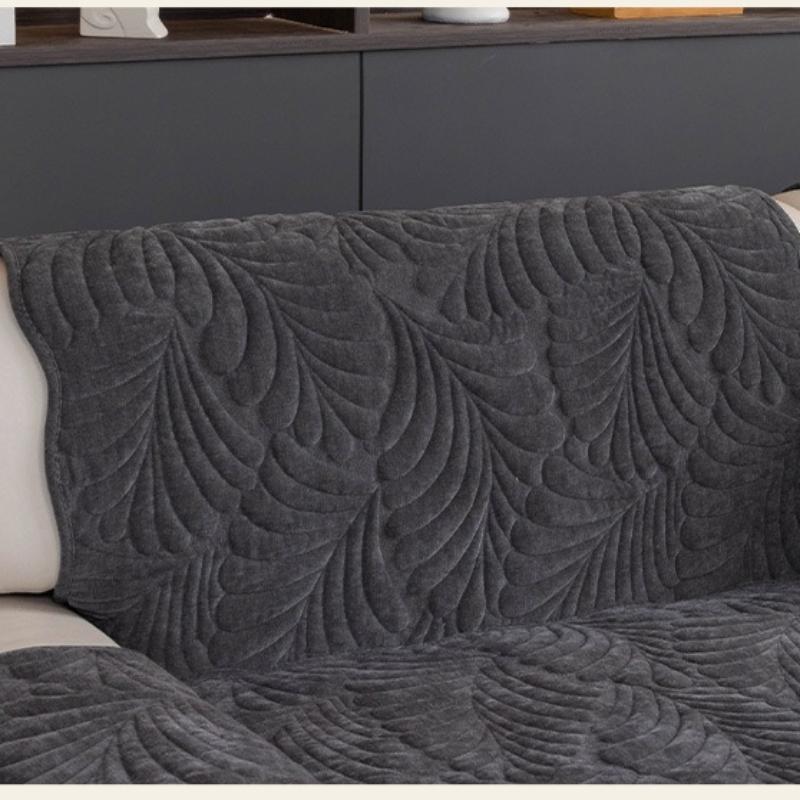 Nordic Style Thick Sofa Cushion Quilted Sofa Towel Anti Slip Dirt Resistant Cat Scratch Resistant Couch Mat Banana Leaf Pattern Slipcover 1PCS