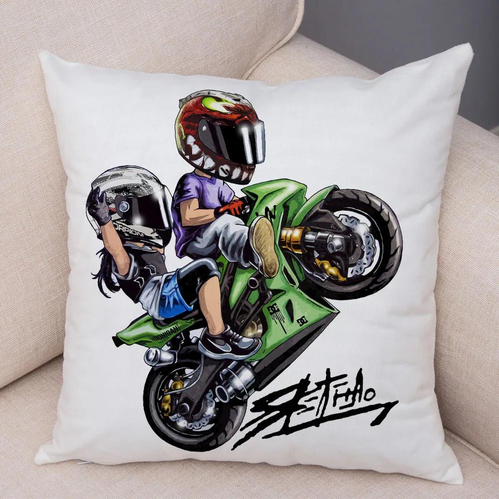 Extreme Sports Motorcycle Pattern Cushion Cartoon Mobile Bicycle Pillow Head Cover Decoration Living Room Sofa Car Home