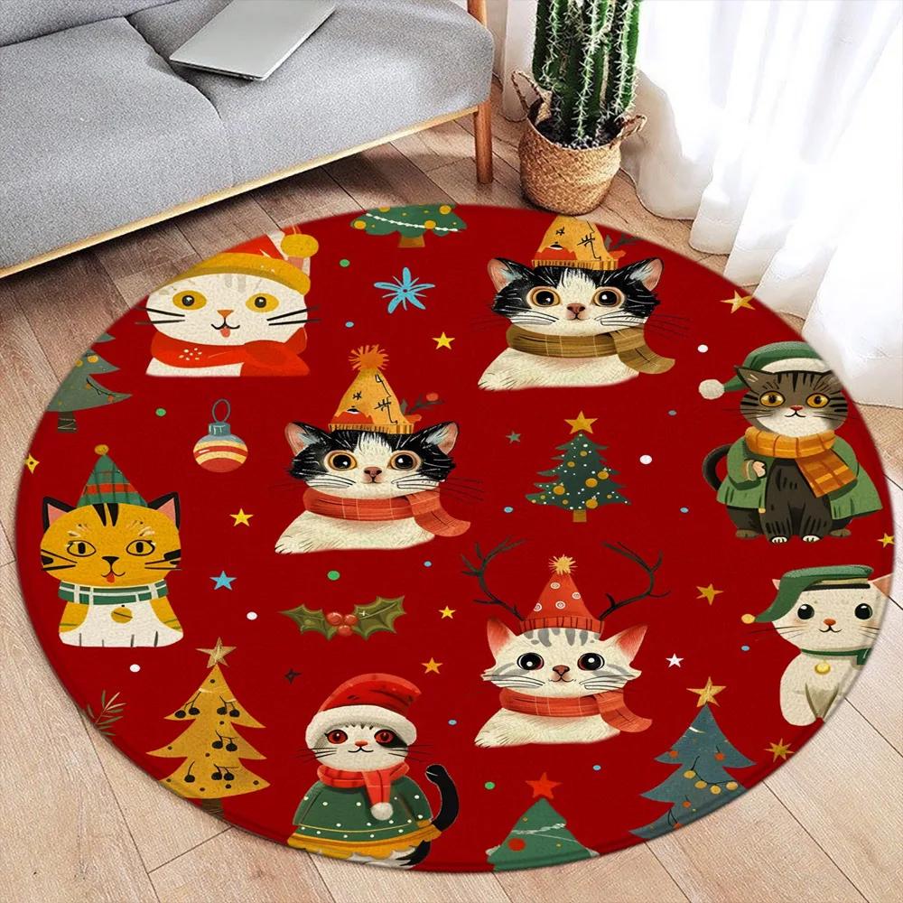 Cartoon Christmas Dinosaur Round Carpet Snowman Xmas Tree Cartoon Animal Kids Mat Home Living Room Bedroom Decorative Floor Rugs