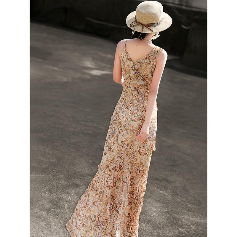 

Lanser Women s French Romantic Ruffle Printed Maxi Dress M