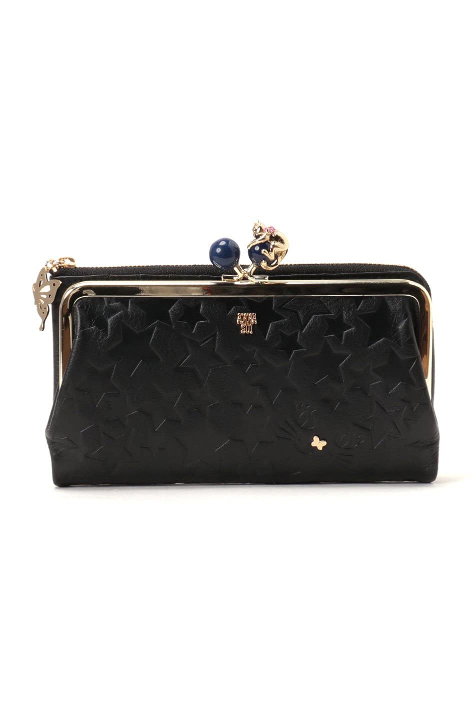 

Leather Wallet Lightweight External Gold Zipper Long Wallet Playing Cat 313750 Black [Anna Sui] Women s [New Color] чорний