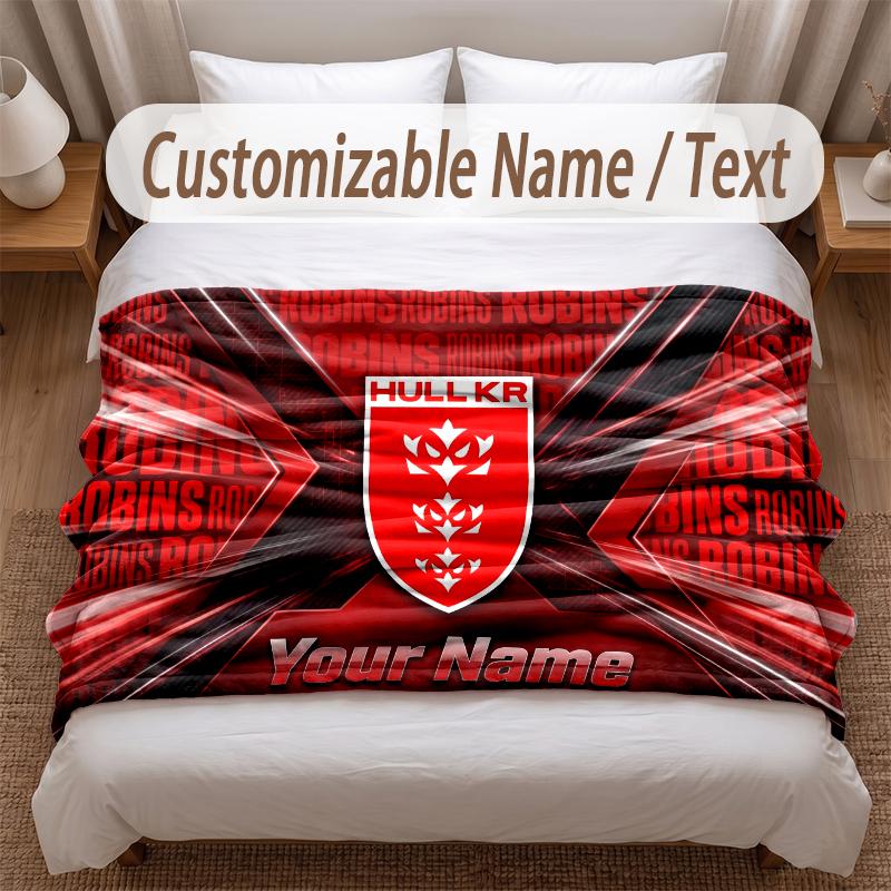Hull KR bedruckte Flanelldecke mit individuellem Namenstext, weiche warme Überwurfdecke für Schlafzimmer, Weihnachtsgeschenk