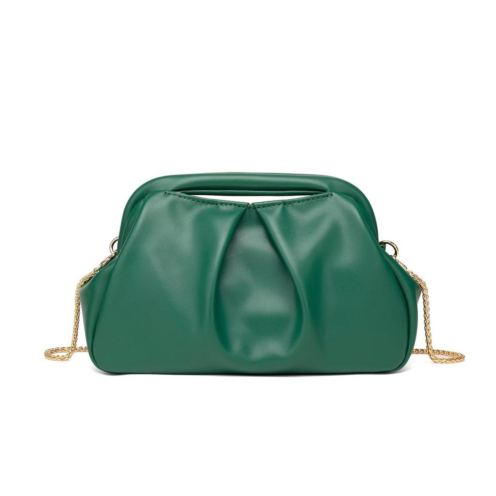 Fashionable Metallic Folded Handbag with Chain Luxury Designer Shoulder Cloud Purse Women Wedding Evening Clutch Bag Party Bag