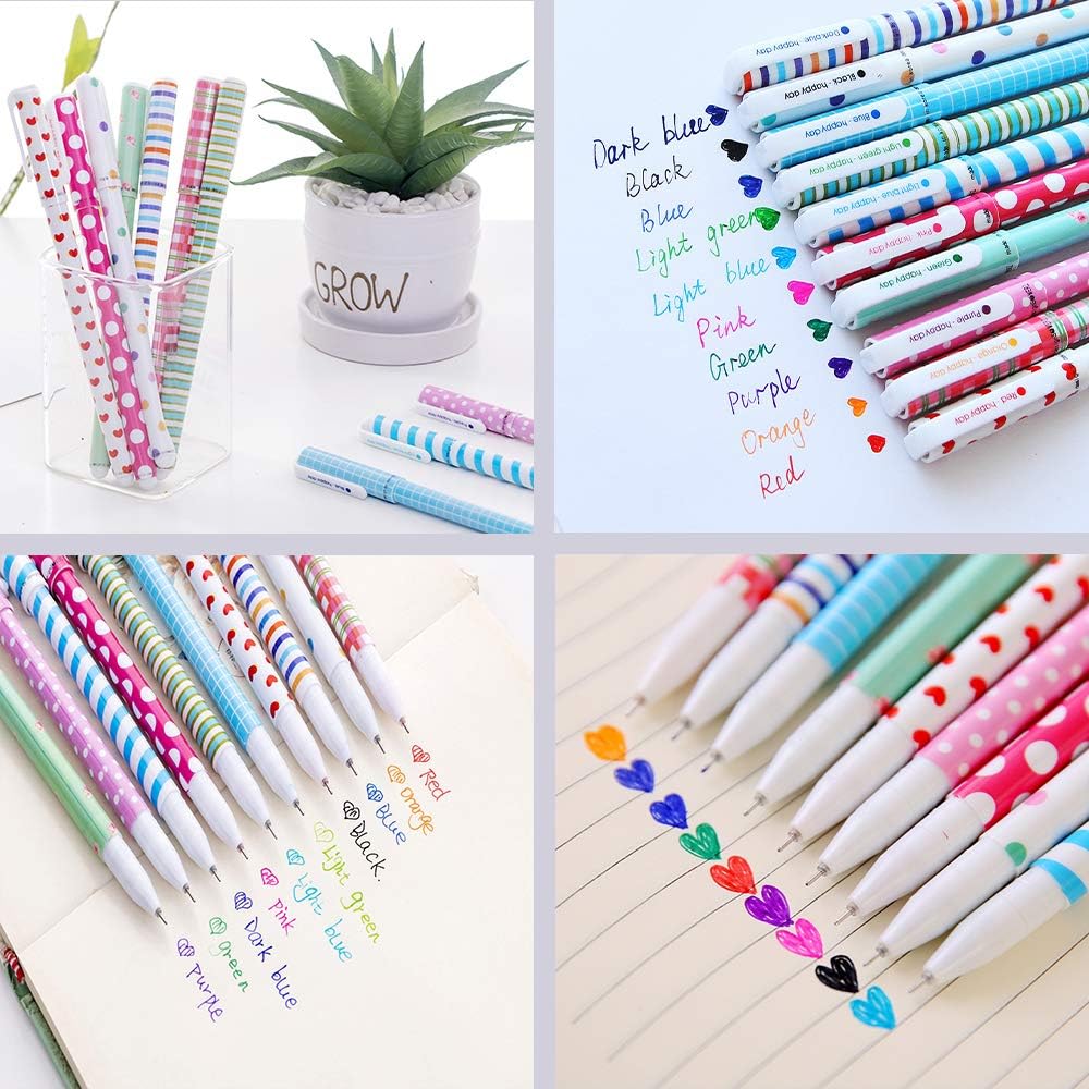 20Pcs Cute Color Pens,10 Cute Colors Gel Ink Pens for Women Toshine Colorful Gel Ink Pens, 0.38mm Multicolored Pens for Planner Writing Note, Office,