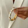Vintage Punk Irregular Geometry Twisted Open Bangle for Women Hip Hop White Enamel Wide Chunky Bangle Charms Party Jewelry